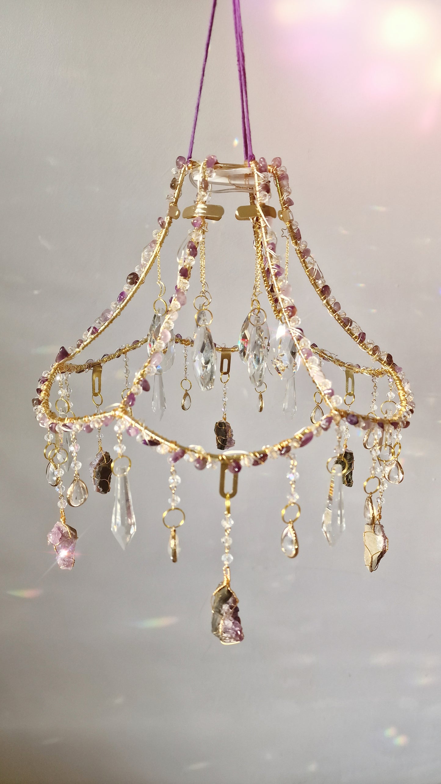 Amethyst lampshade suncatcher with lights Serena