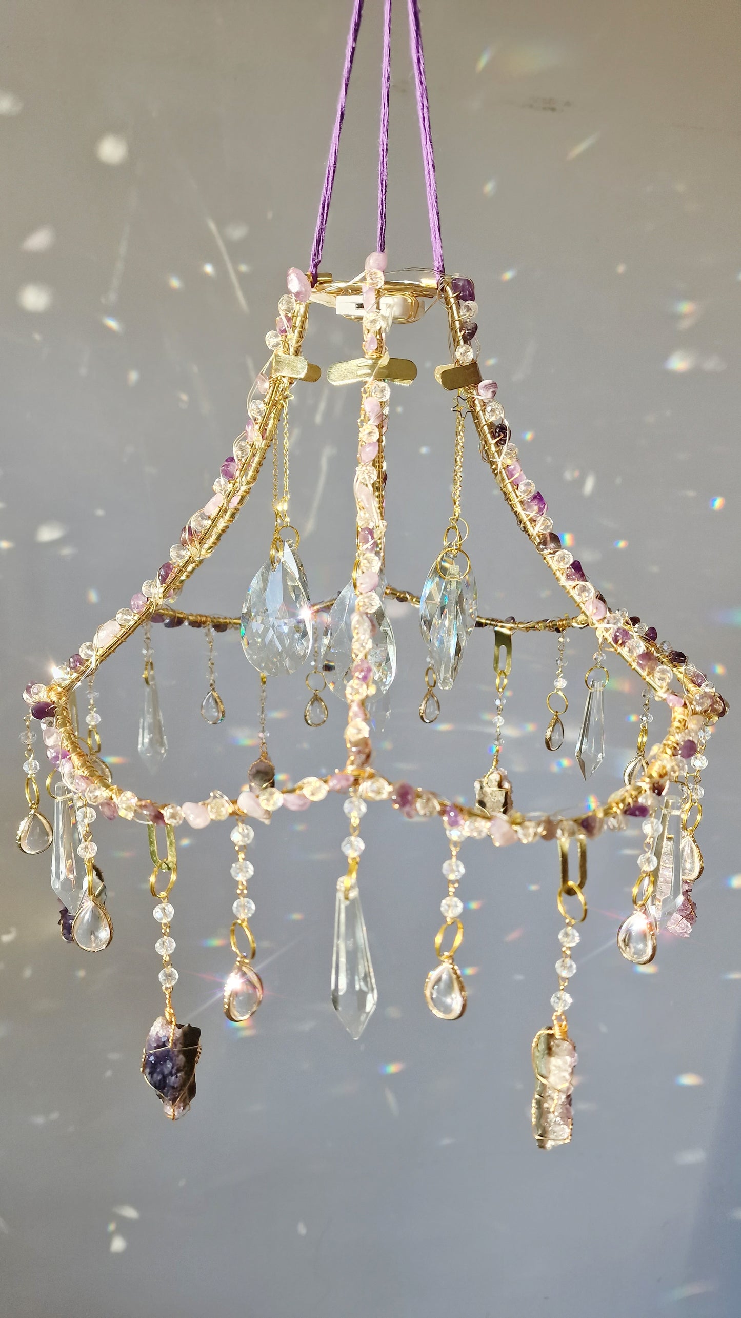 Amethyst lampshade suncatcher with lights Serena