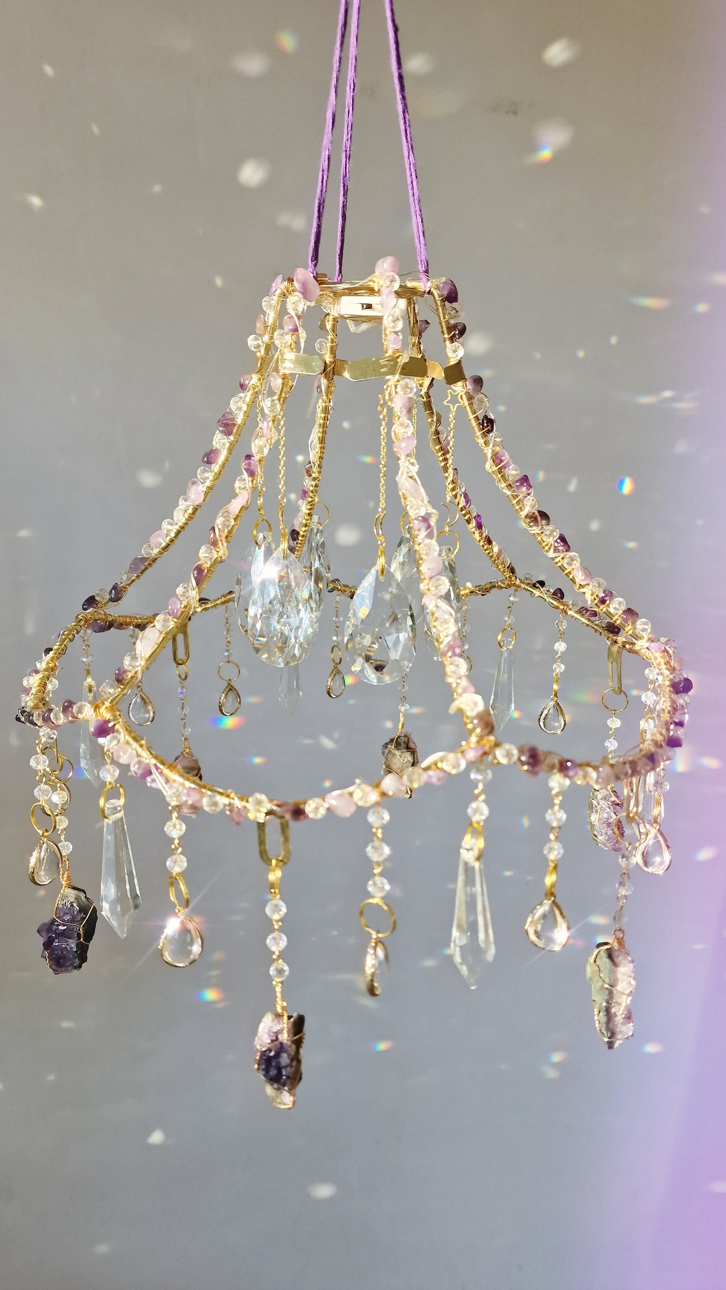 Amethyst lampshade suncatcher with lights Serena