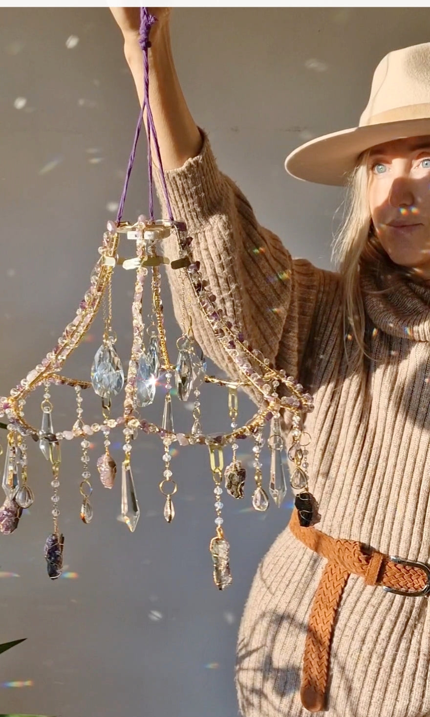 Amethyst lampshade suncatcher with lights Serena