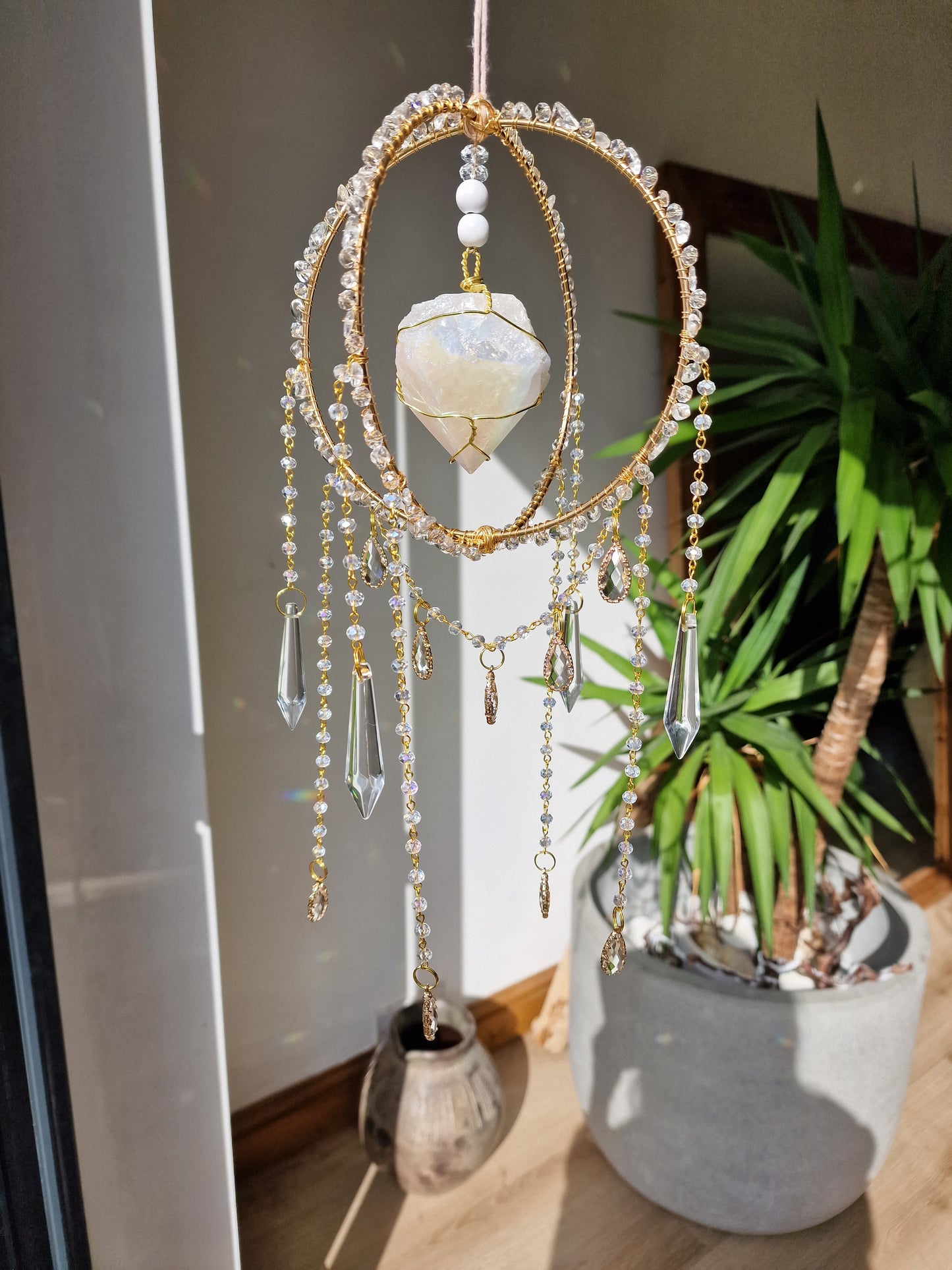 Crystal suncatcher with snow aura - Aoife
