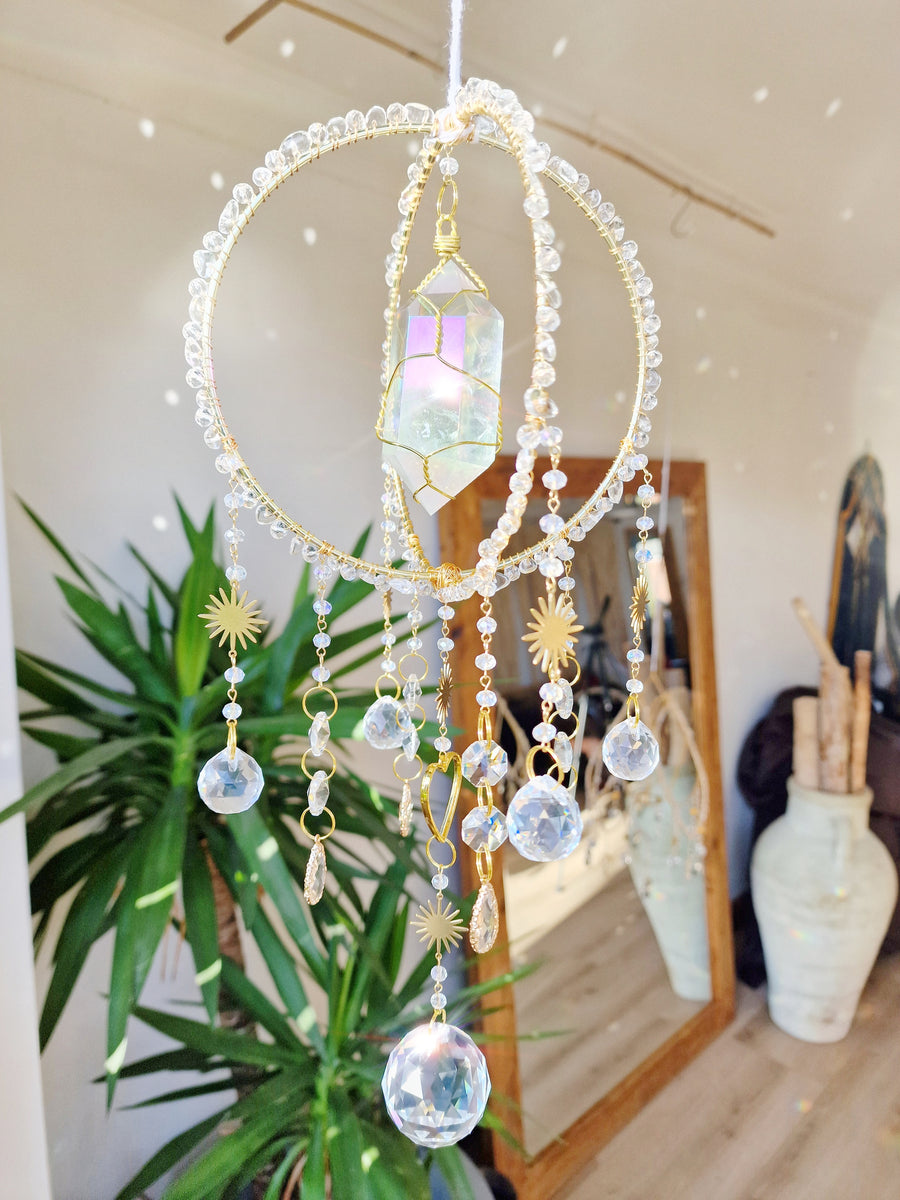 Aura quartz Suncatcher orb Elain Vanir Creations