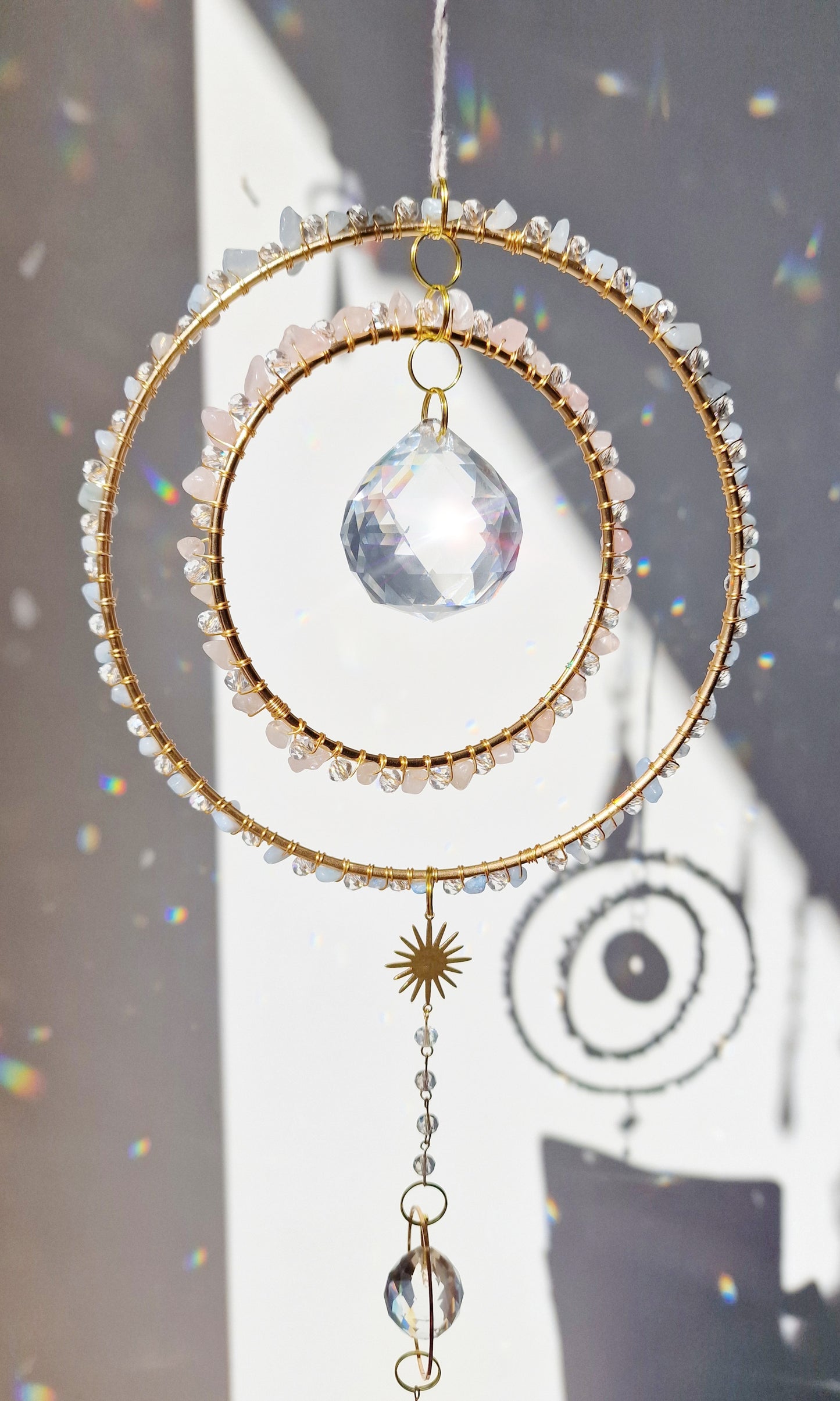 Crystal suncatcher rose quartz and aquamarine
