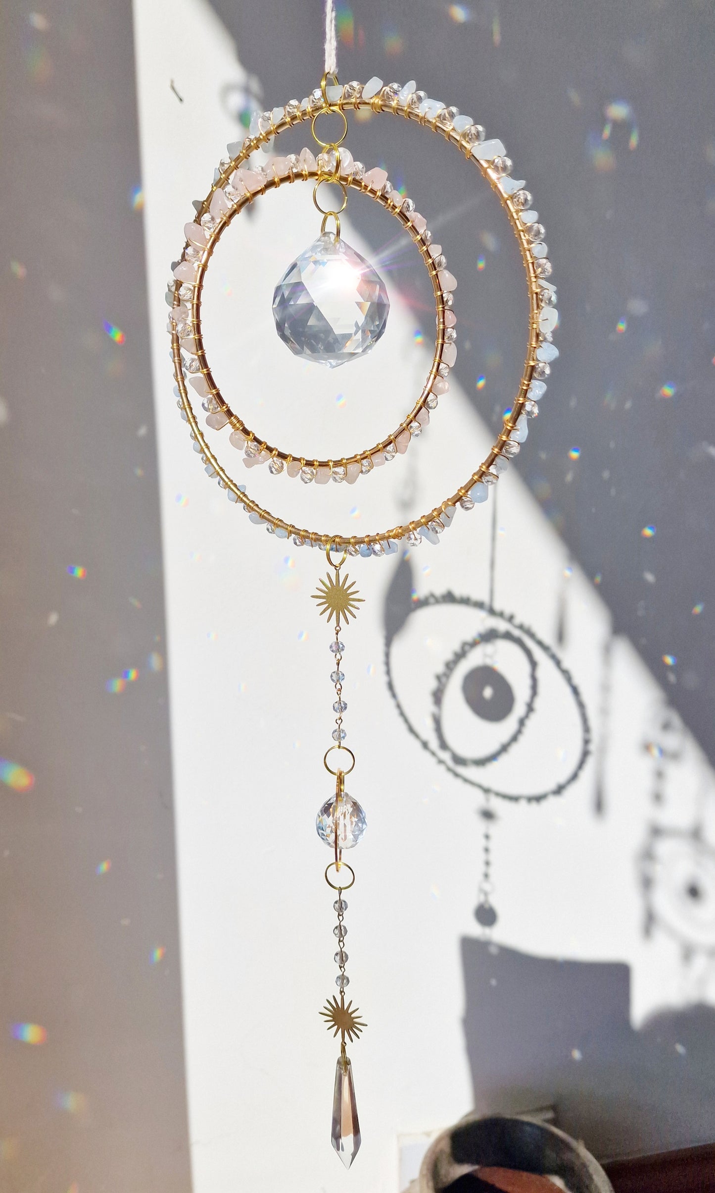 Crystal suncatcher rose quartz and aquamarine