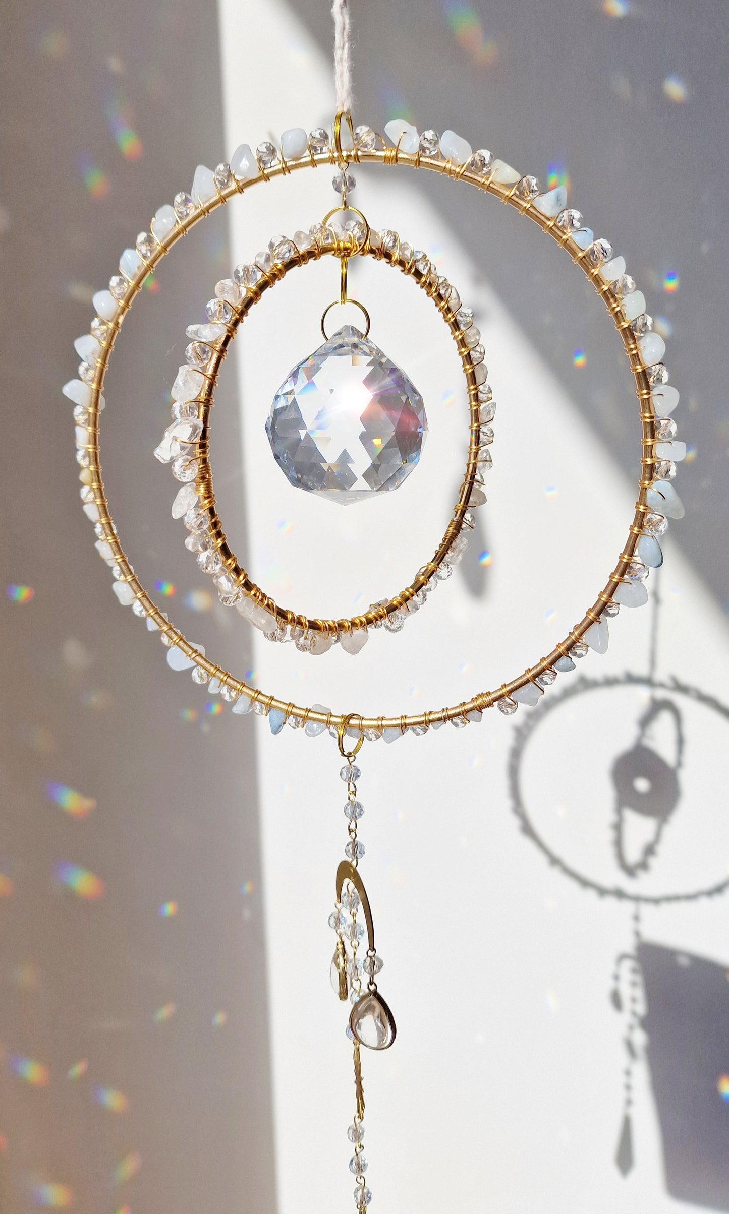 Crystal suncatcher clear quartz and aquamarine