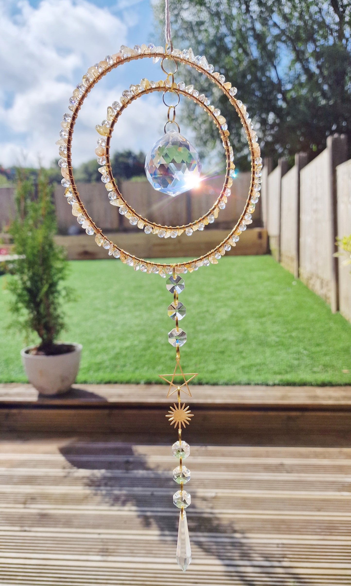 Crystal suncatcher citrine 6 inch hoop