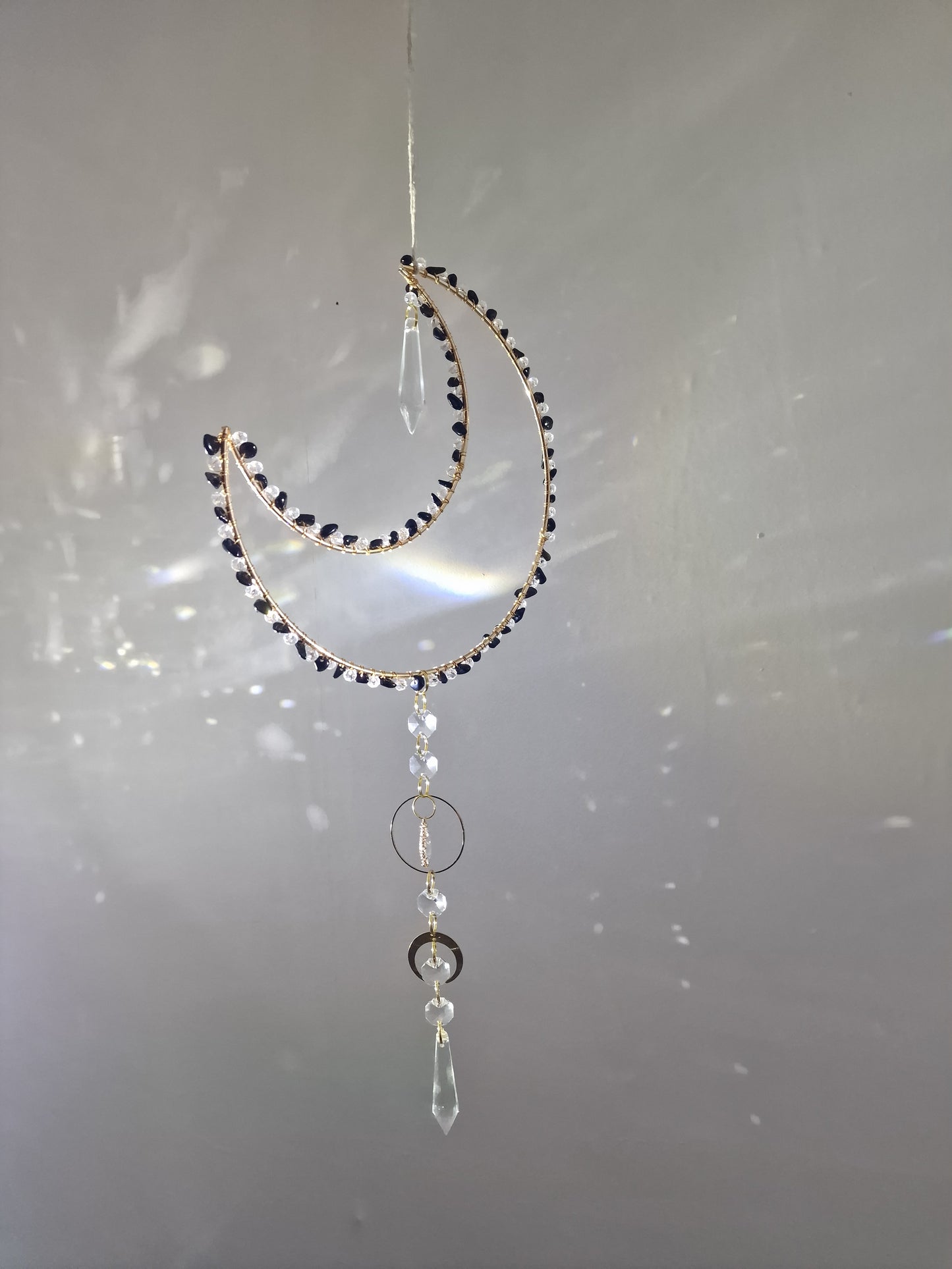 Crystal Moon suncatcher with crystal chips