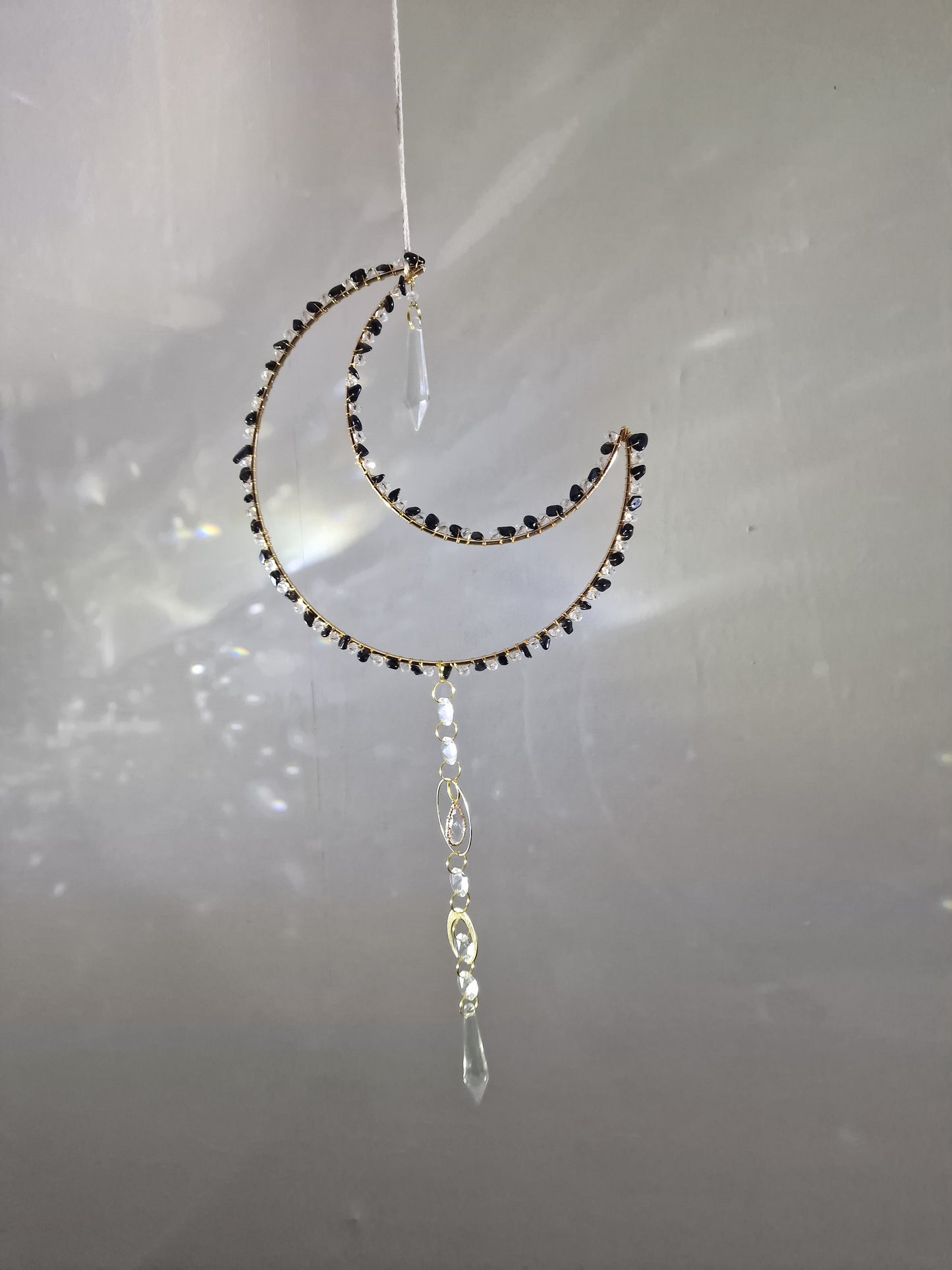 Crystal Moon suncatcher with crystal chips