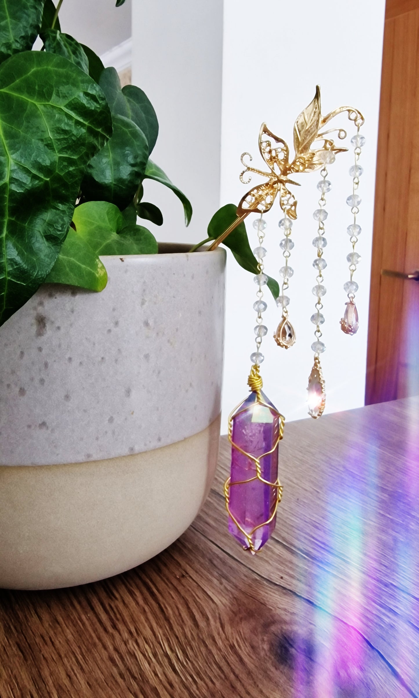 Suncatcher wand blue aura quartz bird