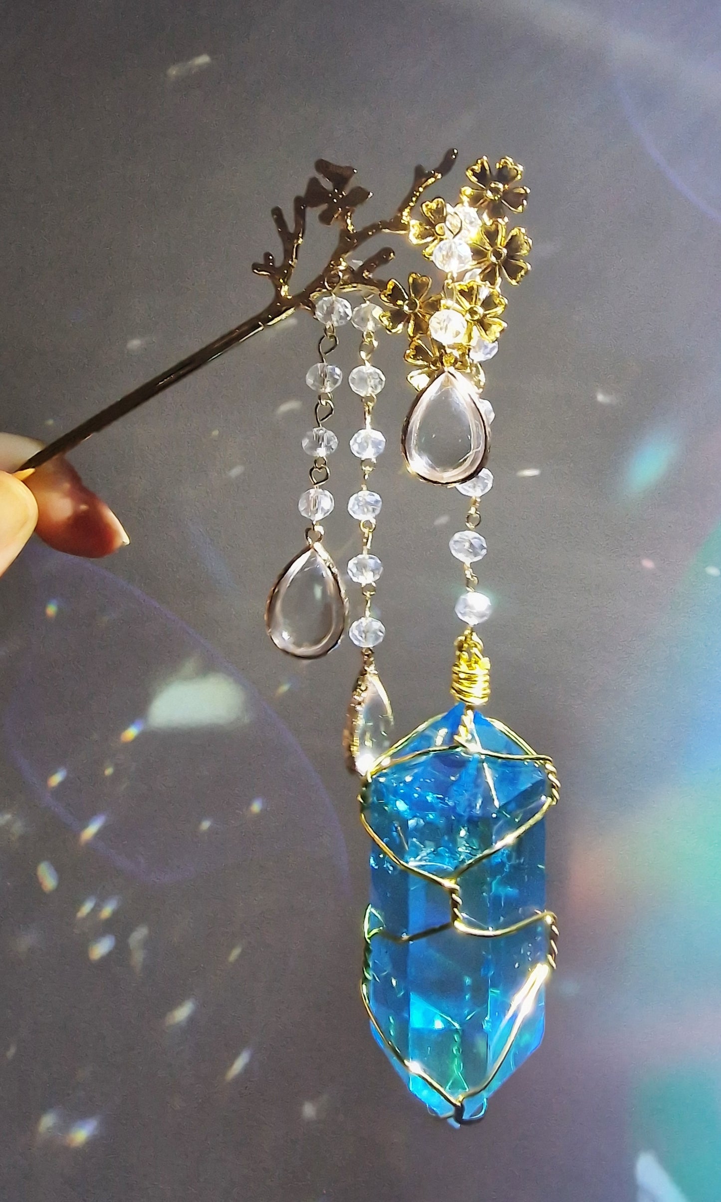 Suncatcher wand blue aura quartz blossom