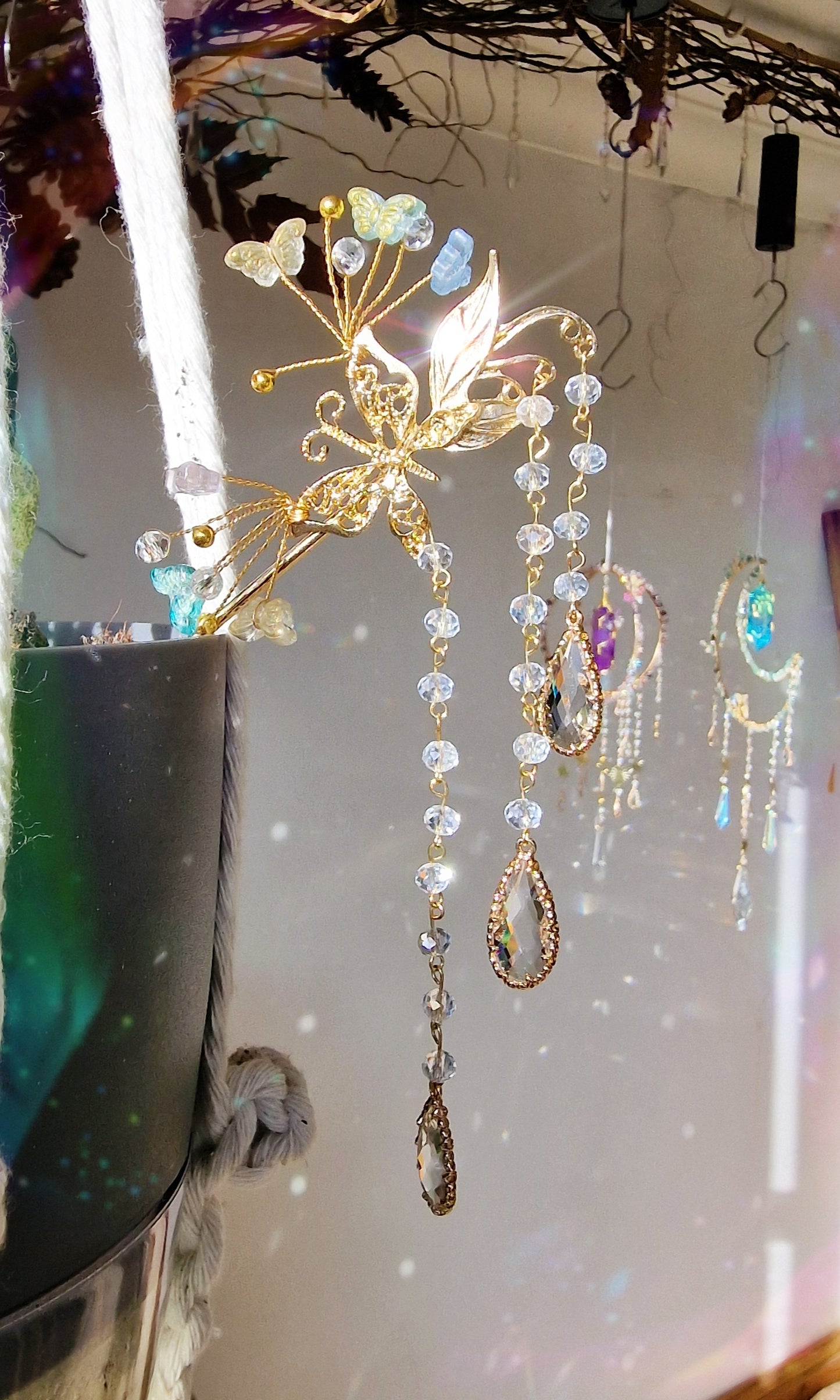 Butterfly Fairy Suncatcher Plant Wand - Peacock Butterfly