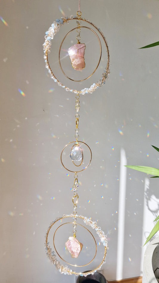 Crystal floral suncatcher rose quartz and aquamarine - Pavetta-