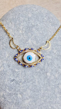 Load image into Gallery viewer, Evil eye necklece with moon and star chain