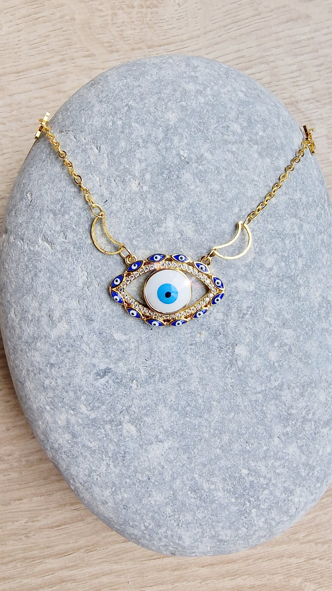 Evil eye necklece with moon and star chain
