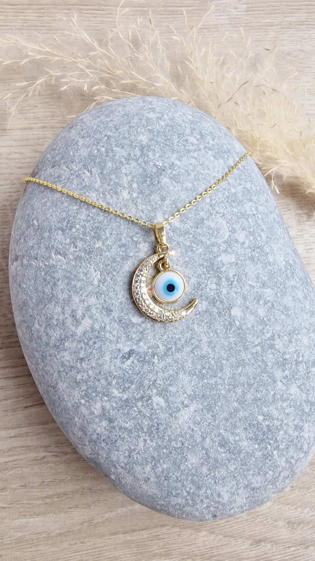 Evil eye moon necklace with simple chain