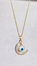 Load image into Gallery viewer, Evil eye moon necklace with simple chain