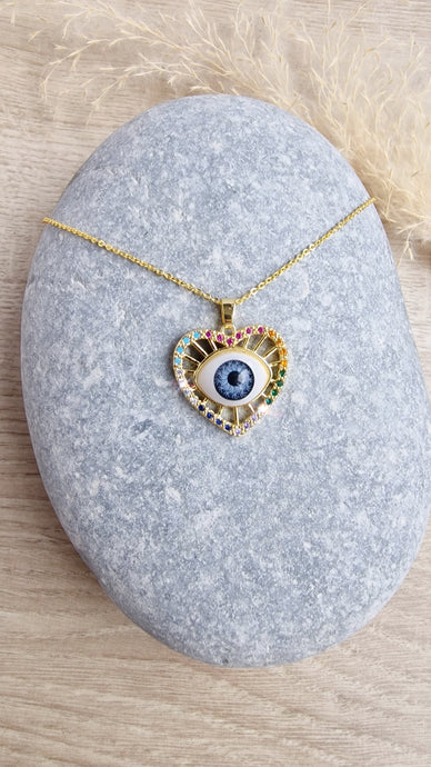 Evil eye heart necklace with plain
