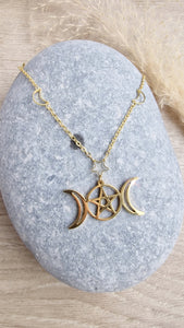 3 phase moon necklace with moon and star chain