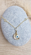 Load image into Gallery viewer, Evil eye moon necklace with moon and star chain