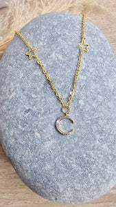 Moon necklace with moon and star chain