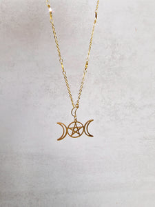 3 phase moon necklace with moon and star chain