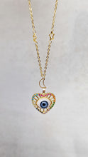 Load image into Gallery viewer, Evil eye heart necklace with moon and star chain