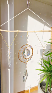 DIY driftwood moon and star crystal suncatcher
