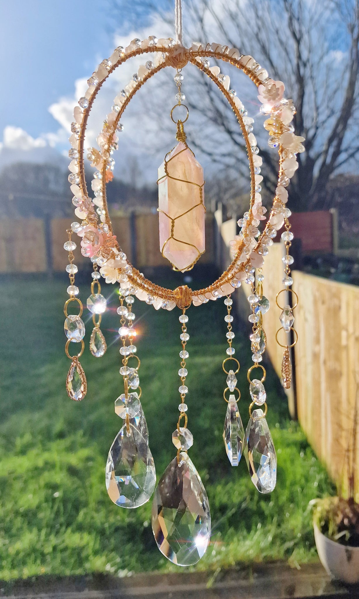 Floral crystal suncatcher orb Quinn Vanir Creations
