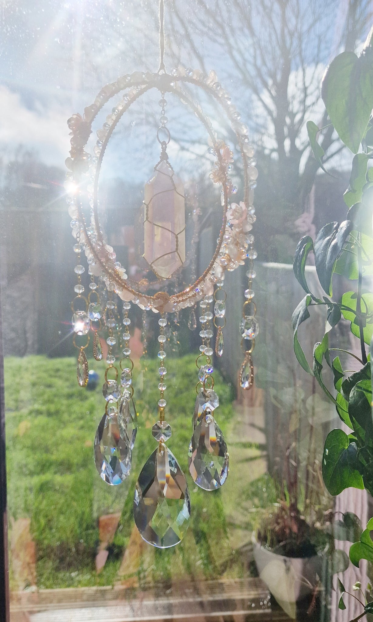 Floral crystal suncatcher orb Quinn Vanir Creations
