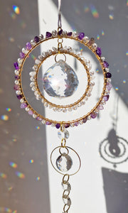 Crystal suncatcher clear quartz and amethyst