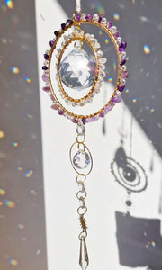 Crystal suncatcher clear quartz and amethyst