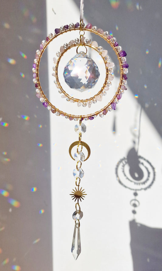 Crystal suncatcher rose quartz and amethyst