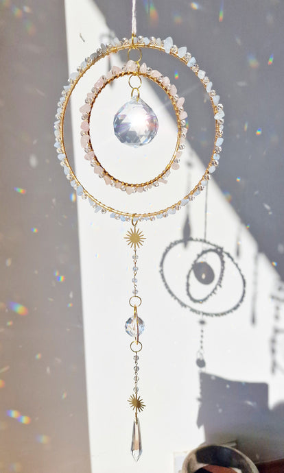 Crystal suncatcher rose quartz and aquamarine