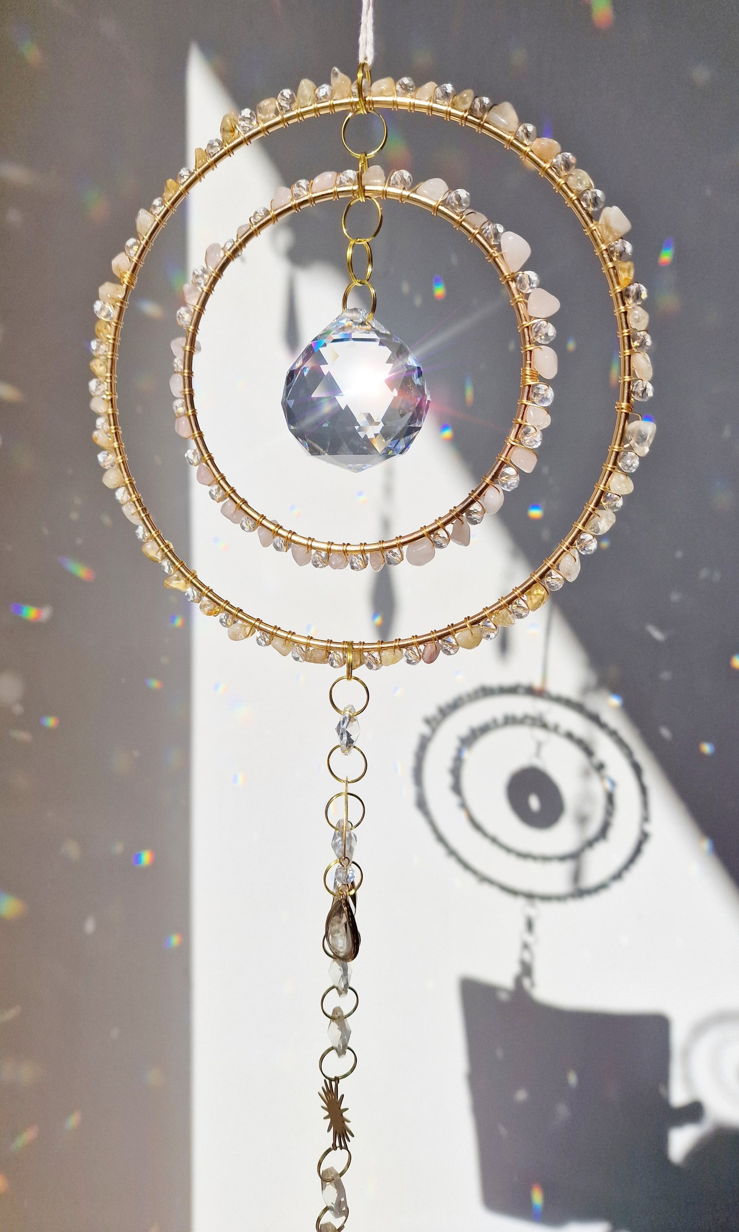 Crystal suncatcher rose quartz and citrine