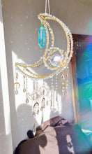 Load image into Gallery viewer, Dreamfyre - New Crescent moon crystal suncatcher with aquamarine and blue aura quartz
