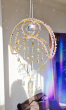 Load image into Gallery viewer, Crescent moon crystal suncatcher with amethyst and aura quartz