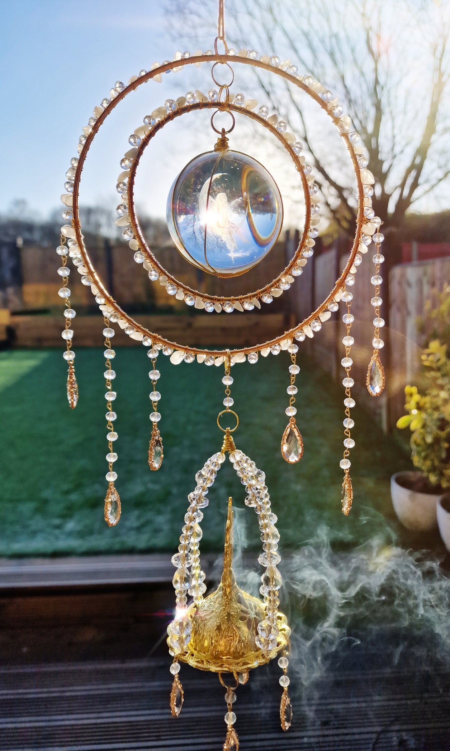 Fairy orb Insense suncatcher with aquamarine and rose quartz - Anna