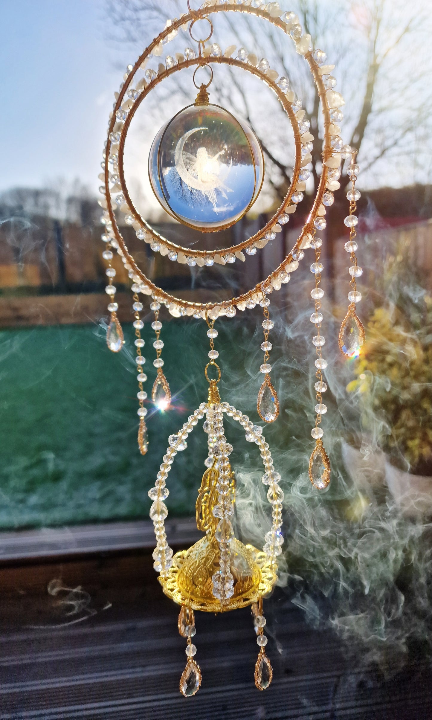 Fairy orb Insense suncatcher with aquamarine and rose quartz - Anna