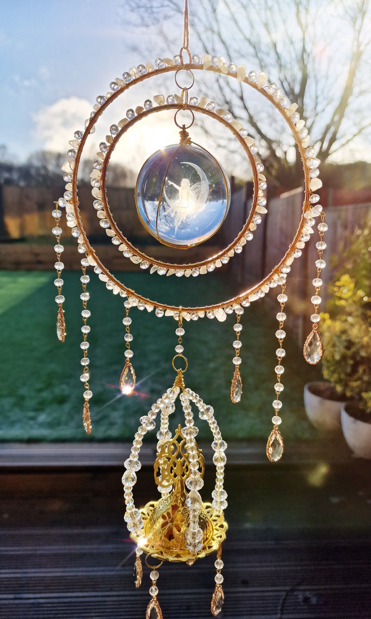 Fairy orb Insense suncatcher with aquamarine and rose quartz - Anna