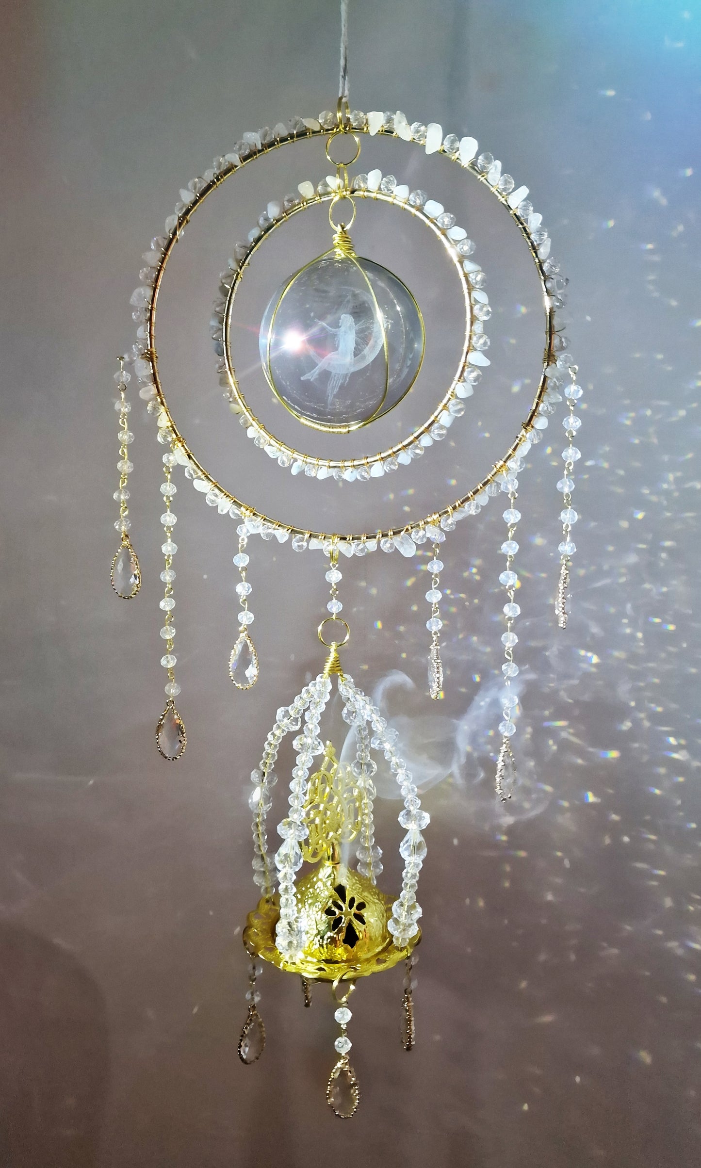 Fairy orb Insense suncatcher with aquamarine and rose quartz - Anna