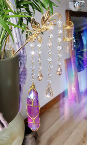 NEW suncatcher wand purple aura quartz butterfly
