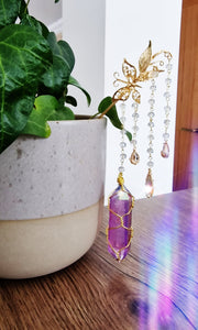 NEW suncatcher wand blue aura quartz butterfly