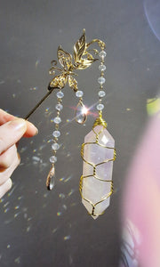 Suncatcher wand rose aura quartz butterfly