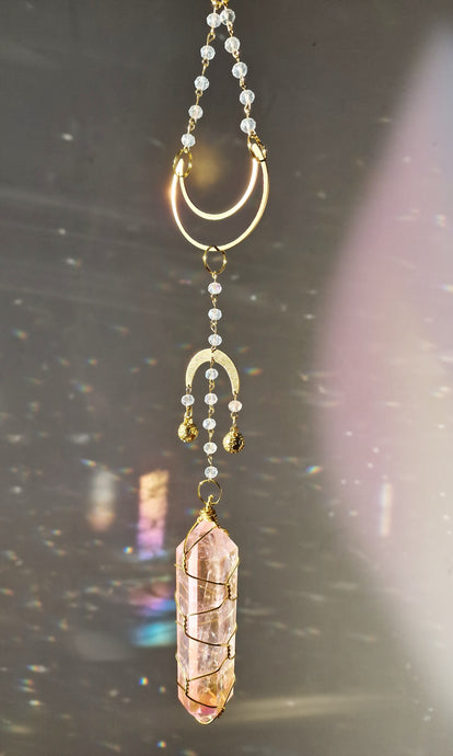 Suncatcher with pink aura quartz