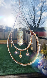 Moon suncatcher Aura quartz and clear quartz - Glow