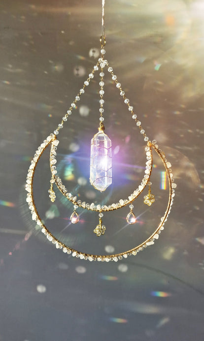 Moon suncatcher Aura quartz and clear quartz - Glow