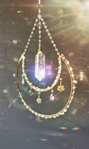 Moon suncatcher Aura quartz and clear quartz - Glow
