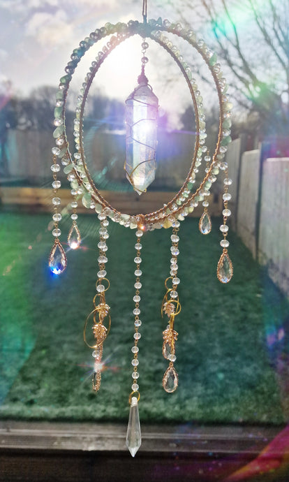 Orb Suncatcher aventurine chips and aura quartz - Emerald light