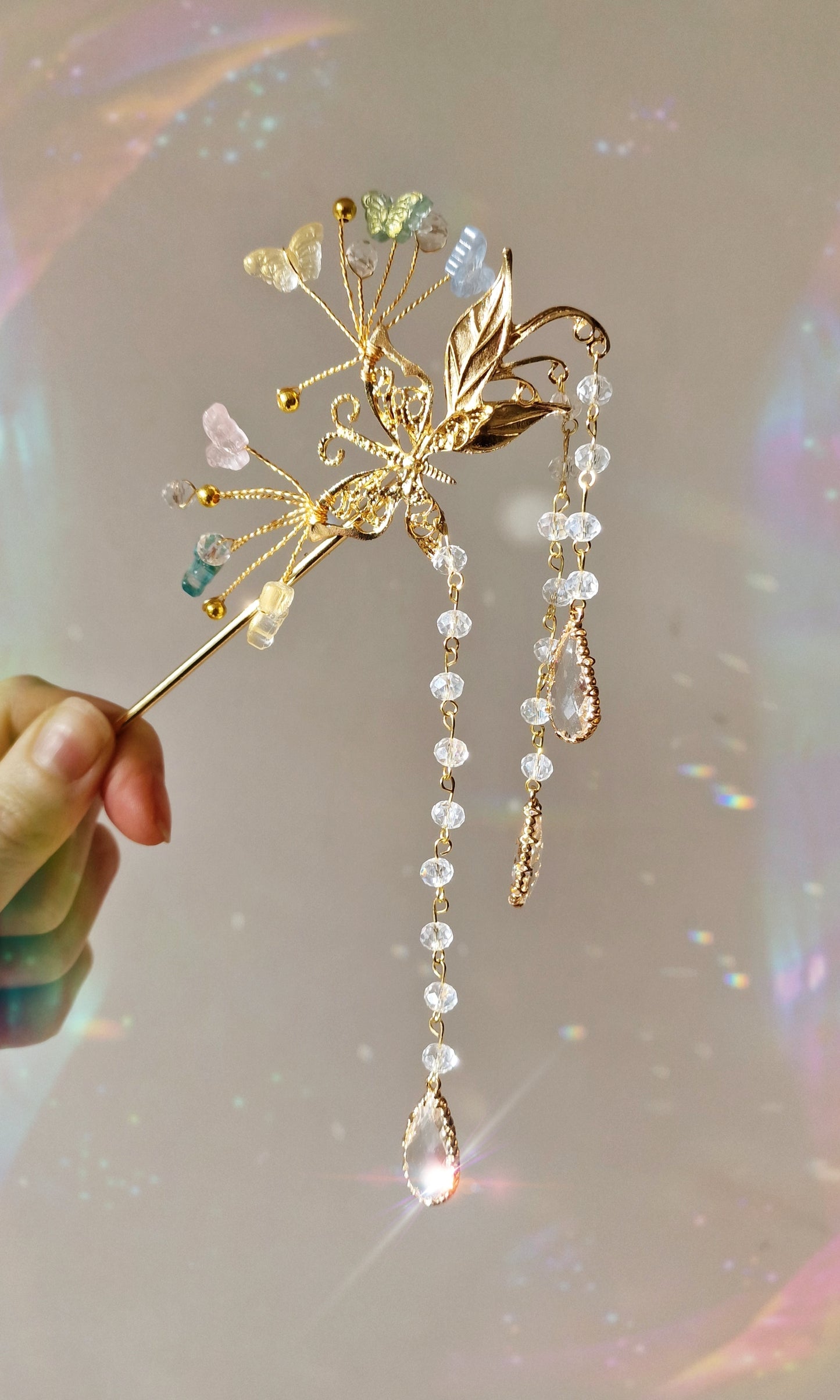 Butterfly Fairy Suncatcher Plant Wand - Peacock Butterfly