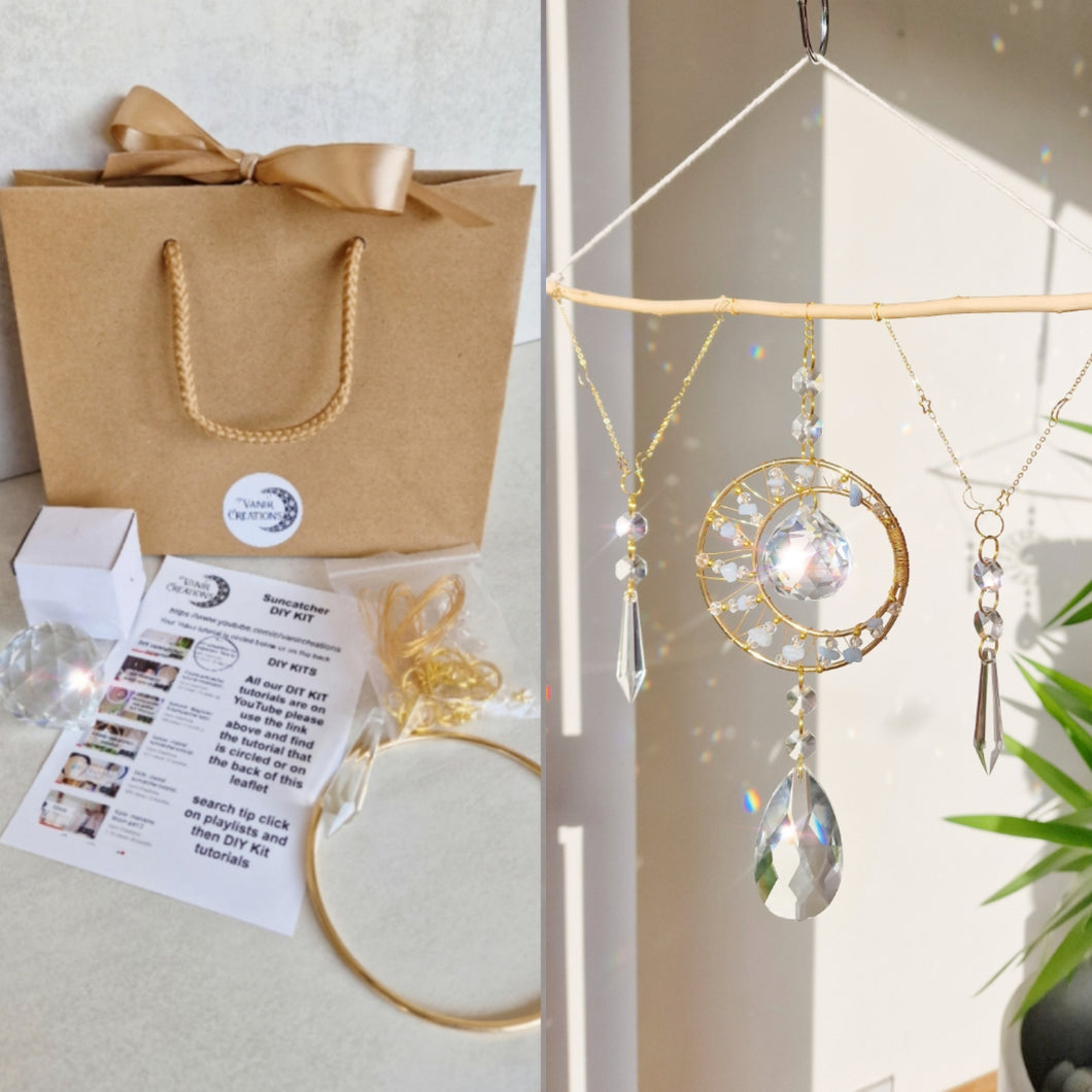DIY driftwood moon and star crystal suncatcher